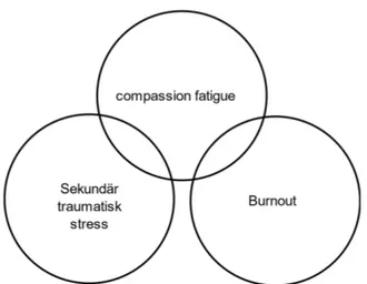 Figur 1. Samband mellan compassion fatigue, burnout och sekundär traumatisk stress.  