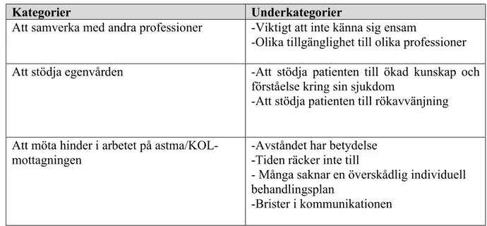 Tabell 2. Kategorier och underkategorier 