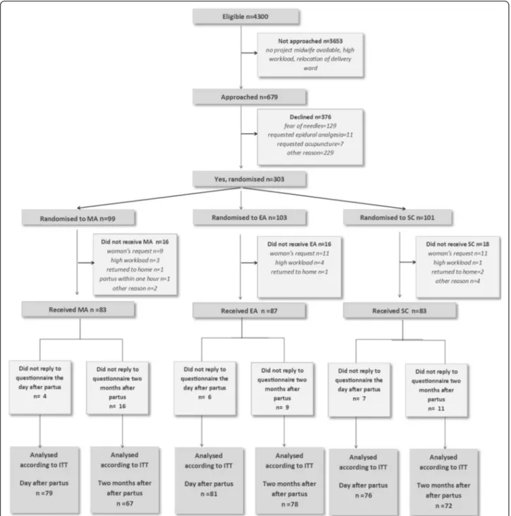 Fig. 1 Flow chart of the study participants. MA = Manual acupuncture. EA = Electro-acupuncture