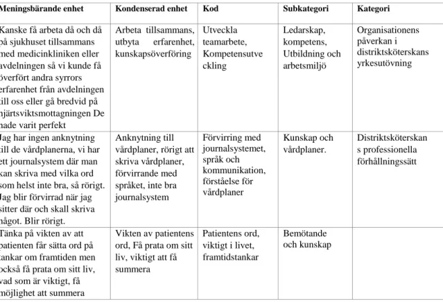 Tabell 1: Exempel på analysprocessen   