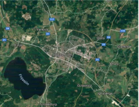 Figur 1. Karta över Hässleholm stad. (Google maps, 2019)