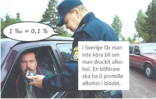 Fig 1: Bilden visar män i manliga sysslor, en som kör bil och en som utövar            polisyrket (Matte Direkt, 2003, s