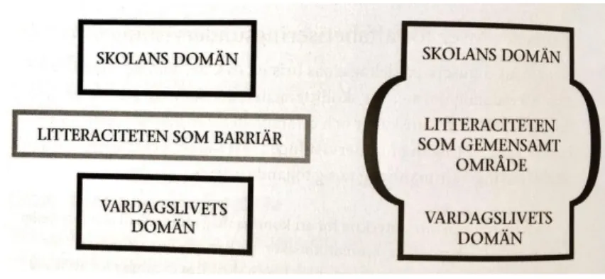 Figur 1. Alternativa modeller för litteracitetsundervisning (Franker efter idé från Kell, 2003)