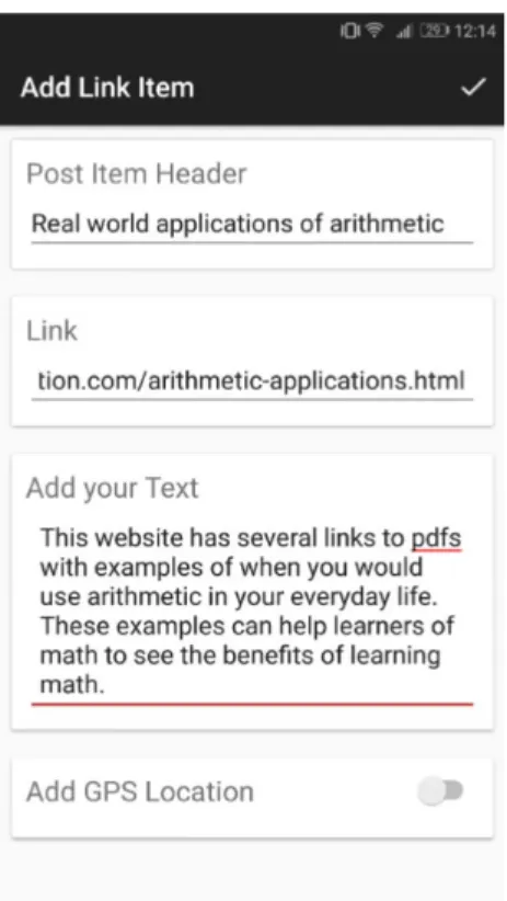 Figure 1a shows a post about “Real life uses of arithmetics” being added along with a  description
