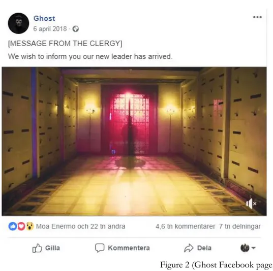 Figure 2 (Ghost Facebook page, 2018)  The sender in this context is the Ghost Facebook page – simultaneously posted on their  Instagram- and YouTube accounts as well to reach a wider audience