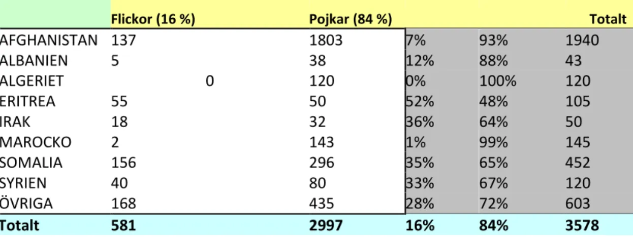 Tabell 1: Tabellen ovan illustrerar det totala antalet av inkomna asylsökande  ärenden under år 2012 (Migrationsverket, 2013 a)