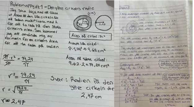 Figur  8:  Figuren  till  vänster  visar  det  lösningsförslag  med reflekterande  text  som  deltagare  A 1   har  producerat  vid  behandling av problemuppgift 1a