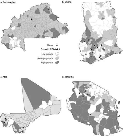 Fig. 6.  Spatial analysis of average growth in districts (2001-2012) estimated by growth model