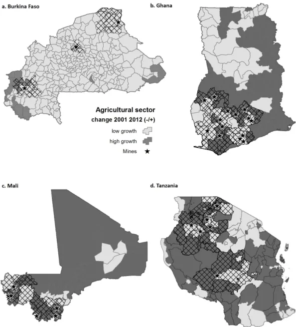 Fig. 8. Spatial analysis of agricultural growth in districts (2001-2012) estimated by growth model