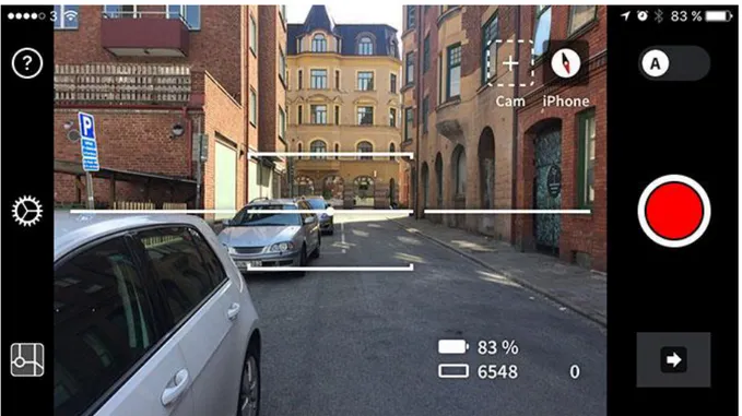 Figure 2 An example of a mobile interface for street level mapping – the red button is the trigger for algorithms to control  the use of the camera and the GPS sensor