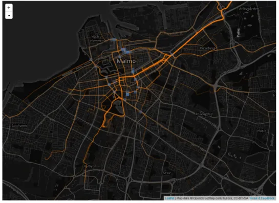 Figure 5.6: Relevant routes and interactional hot spots