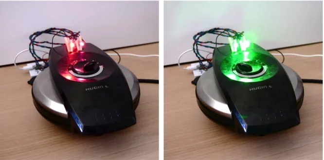 Figure 5: the waffle iron, expanded with LEDs and a piezo speaker. The LEDs used here can indicate two colors: red and green