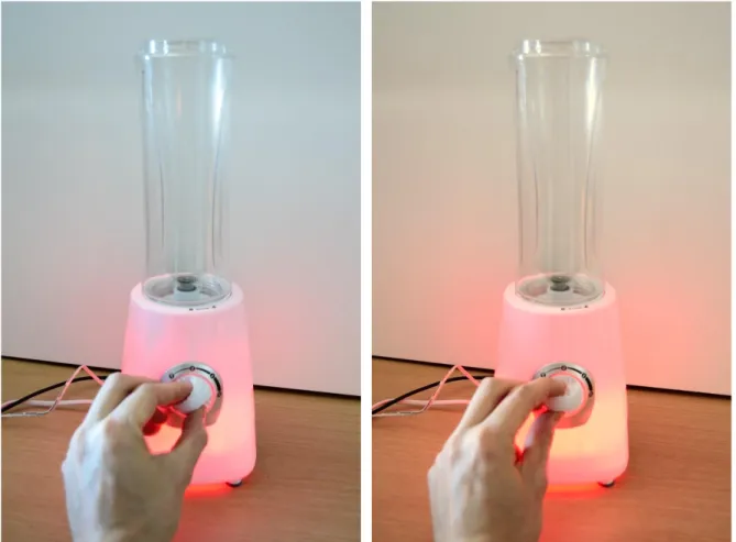 Figure 10: the blender, which has a LED strip wrapped up inside which makes it possible to illuminate the white housing as the images  show
