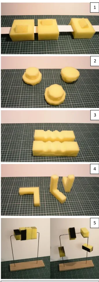 Figure 14:  the  five  ambiguous  foam  models.  Since  three  light  parameters  need  to  be  controlled,  the  foam  models  should stimulate  the  user  to  envision  multiple interaction possibilities