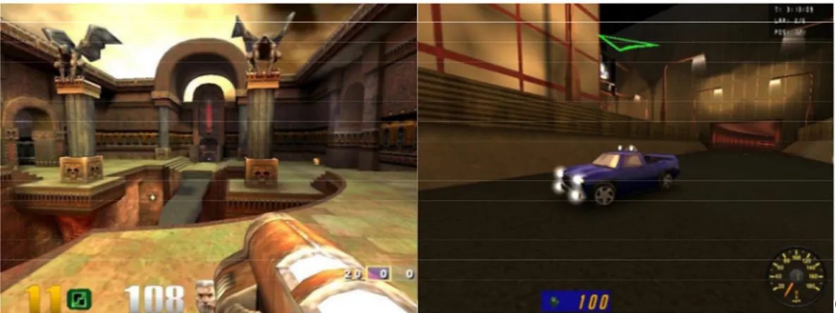 Figure 7 One of the (relatively old, but) most famous total conversion mods: the  game Quake 3 and it’s mod Quake 3 Rally, that essentially turns the first person  action game into a racing game 
