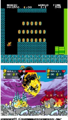 Figure 15 A hidden bonus room in  Super Mario Bros. and the exploding  special effects of Alien Hominid 
