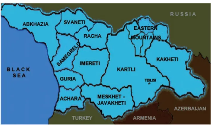 Figure 1. The fifteen different provinces of Georgia. 