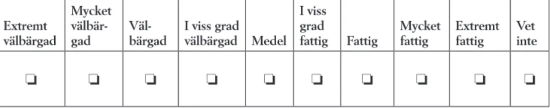 Figur 1: Två exempel på vinjetter och bedömningsskalan (vinjett 1: utan barn; vinjett 2: med barn)