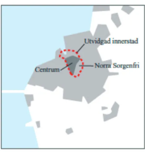 Figure 1: The area location in Malmö as presented in the vision document  (Source: Malmö Stad, 2006: 4)