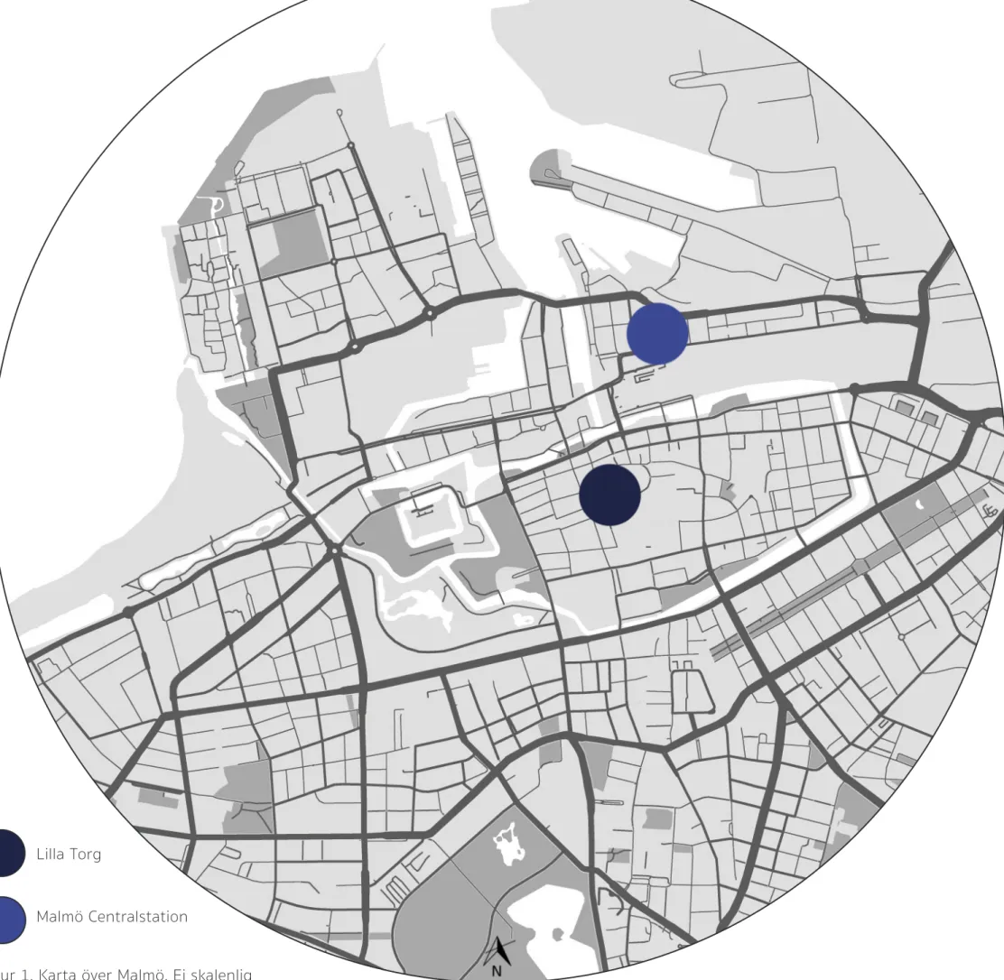 Figur 1. Karta över Malmö. Ej skalenlig