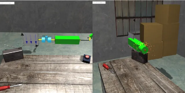 Figure 8: Screenshots of Playmola showing visual feedback. On the left: an animated highlight/translucency effect when an object is selected