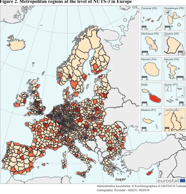 Figure 2. Metropolitan regions at the level of NUTS-3 in Europe 