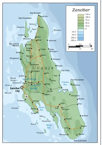 Figure 2: Map of Unguja. (Source: Wikipedia, 2008).  