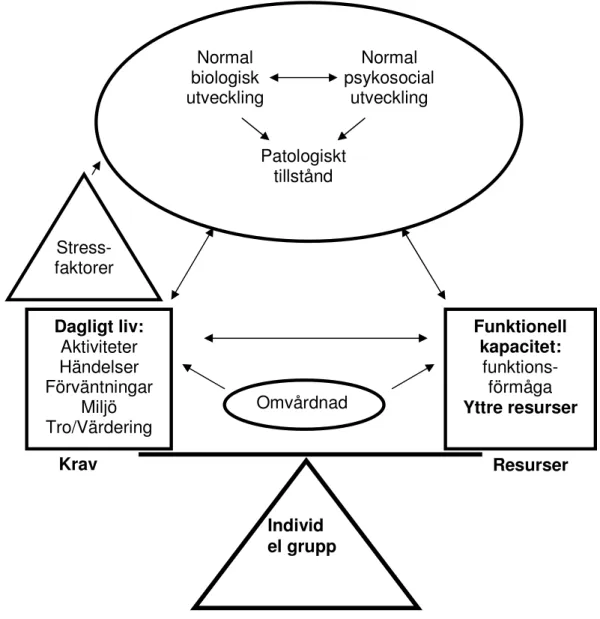 Figur 2. Schematisk bild över Carnevalis balansmodell. Efter Kirkevold (1994, s  128) 