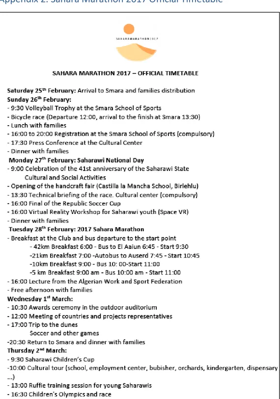 Figure 7. Official program, Sahara Marathon 2017, (Victor &amp; Caroline, October 2020)  