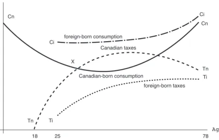 Figure 5. age-Consumption tax profiles by birth status: pessimistic case