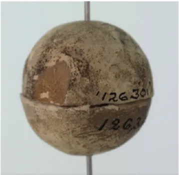 Figure 4 A ball made of birch conk used in 1898 by Finn‐ ish‐speaking children in the area between Haparanda  and Piteå in northern Sweden (Photo courtesy of the  Nordic Museum, Stockholm)
