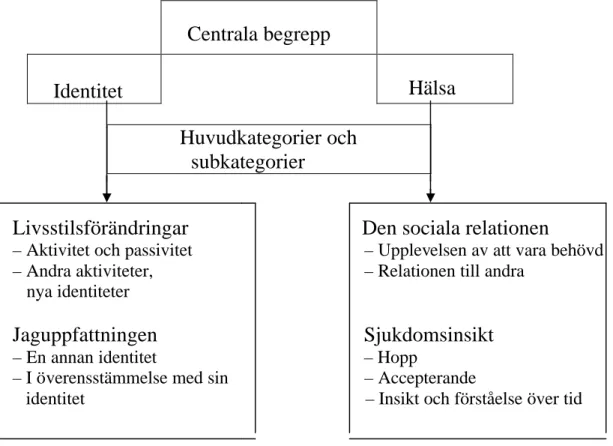 Figur 1 Översiktsbild över centrala begrepp och huvud samt subkategorier  (Författarnas modell, Sundberg &amp; Åberg, 2006)