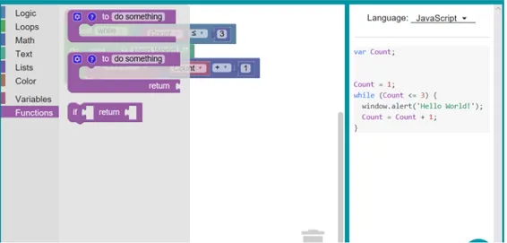 Figure 2 The Blockly library adds an editor to your app that represents coding concepts as  interlocking blocks