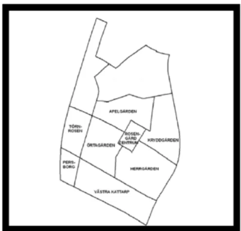 Figure l:  Map of Rosengård,  Rosengård,  with Herrgården  located  in  the east. 