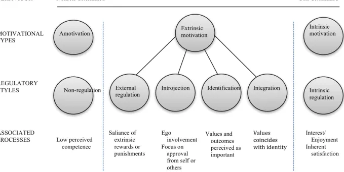 Figure 1. The figure shows how type of motivation and regulation varies on a scale of self-