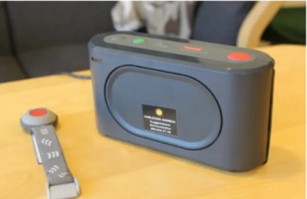 Figure  3.  Safety  alarm  and  a  speaker  that  is  installed in the home of a patient (2019)