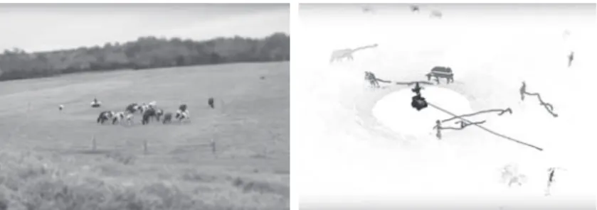 Figure 3.2. Screengrab stills from “A robot amongst the herd” video by the Australian  Centre for Field Robotics (2013), portraying a pilot investigation regarding the behavioural  responses of dairy cows to a robot