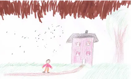 Illustration 3: Eliots teckning som visar  hur mörkt det blir när det regnar. 