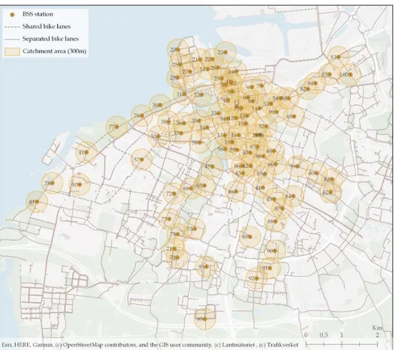 Figure 2. Map of land use and public transport network in Malmö. 