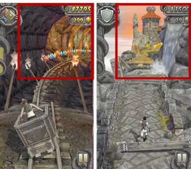 Figure 10: Pattern &#34;Random level generation&#34; example. Source: Temple Run 2 - The last piece of the level is always randomly generated (land, gap, tracks, water) the further the player is advancing.