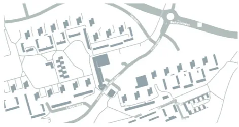 Diagram som visar väg och bebyggelsestruktur Fittja 2017 Torg Fittja 2016 (Fittja 2016)