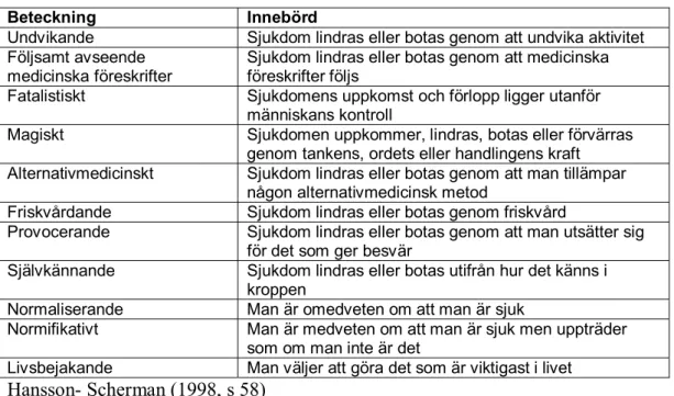 Tabell 1: beteckningarnas innebörd 