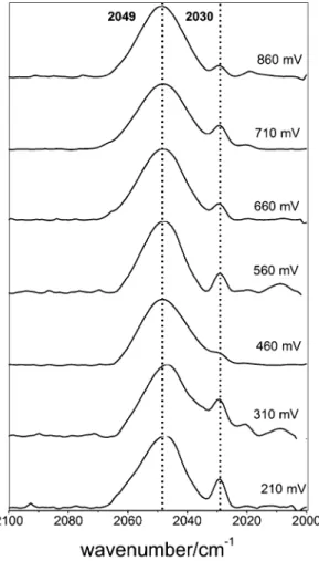Fig. 1   FTIR spectra of BOx-N 3  sample recorded at different redox  potentials vs. NHE