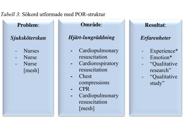 Tabell 3: Sökord utformade med POR-struktur  