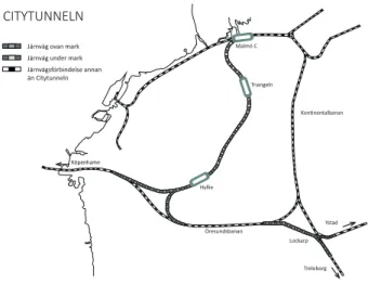 Fig. 14: Karta över Citytunneln. Illustrerad av författare.