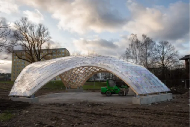 FIG.  6:  MAP13,  Gridshell,  Hageby  (2016–2018).  Gridshell  is  a  pavillion,  sculpture and a gathering place located in Hageby, Norrköping