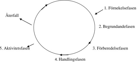 Figur 1. Modell över stadier som individer går igenom under en beteendeförändring (Prochaska et al., 1995)