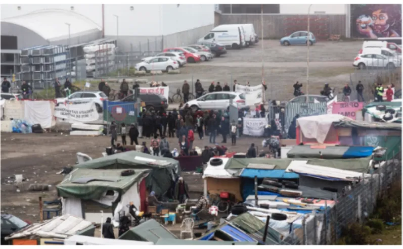 Figure 5. The Sorgenfri camp, the day before the demolition, November 2, 2015.   Residents, solidarity activists, journalist, and antagonistic protestors are swarming 