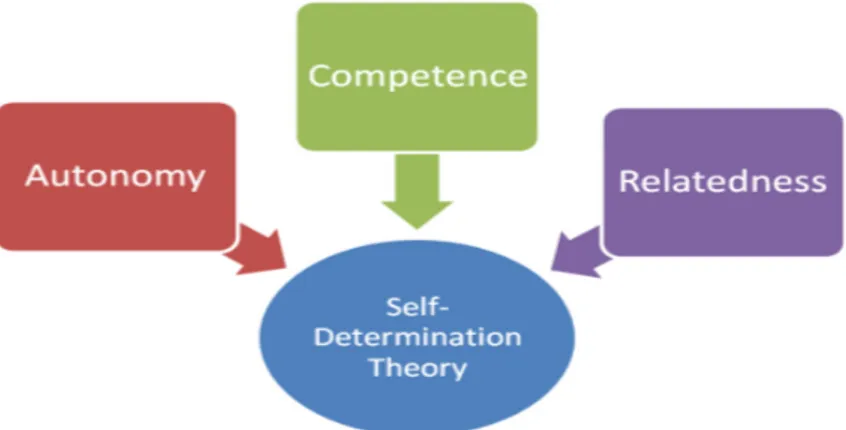 Illustration 1: De grundläggande psykologiska behoven och deras relation till self  determination theory, SDT (Bild frå Wikimedia Commons)