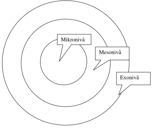 Fig  3.  Bronfenbrenner;  människan  rör  sig  och  påverkas  av  de  olika  miljöer  /  system  hon  rör  sig  mellan